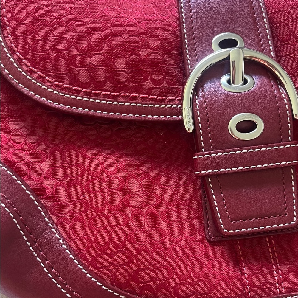 Coach Crimson Signature Canvas and Leather Shoulder Bag - Picture 2 of 7